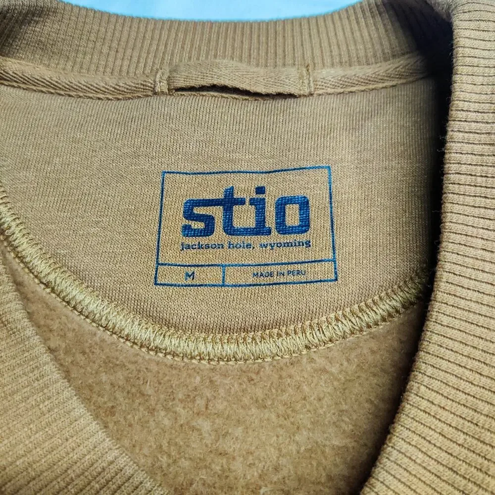 Stio Apres Ski Lodge Crewneck Organic Cotton Fleece Sweatshirt Tan Medium Unisex